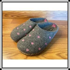 Haflinger Grizzly Cuoricini slipper clog Wool with Pink Hearts Womens Size EU 40